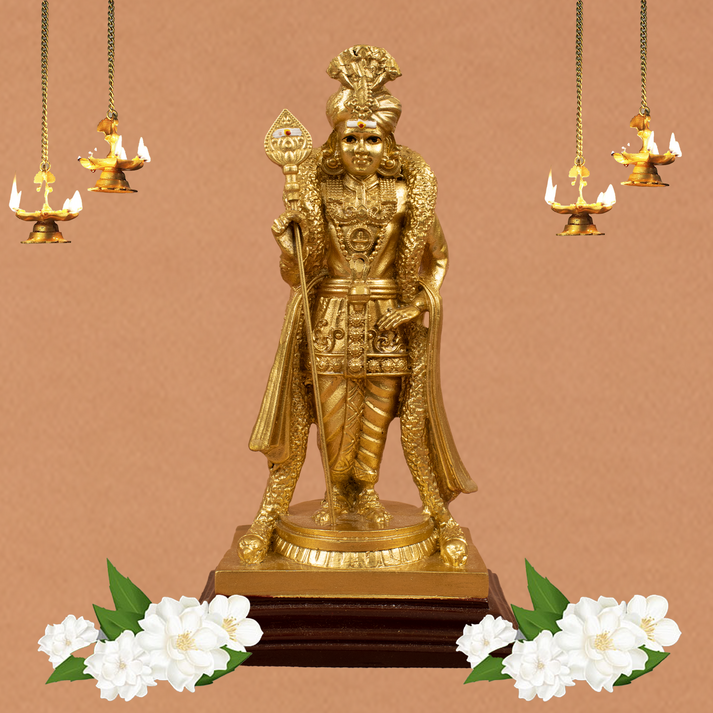 Pazhani - Resin Fiber Rajamurugar Gold 7 inch (Palani Raja Murugan Murti)