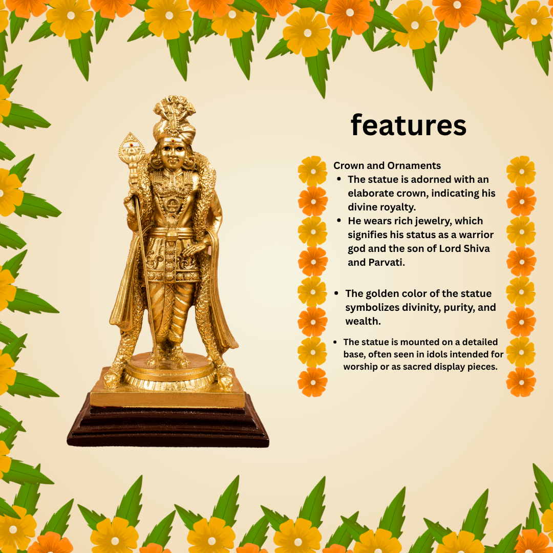 Pazhani - Resin Fiber Rajamurugar Gold 7 inch (Palani Raja Murugan Murti)