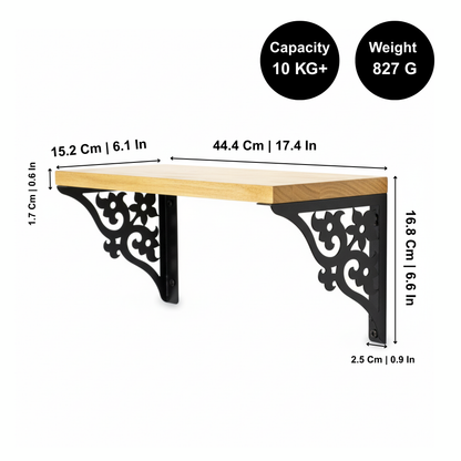 Wooden Pooja Shelf - Triple Floral (Lakdi Puja Shelf Teen Phool)