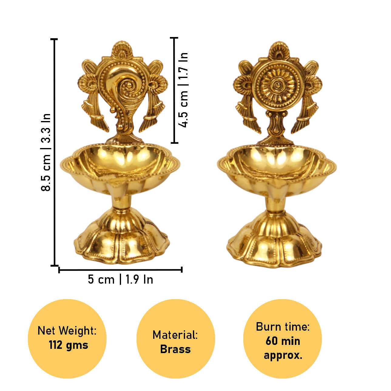 Brass Shanku Chakra Star Diya Set (Pital Conch Chakra Nakshatra Set)