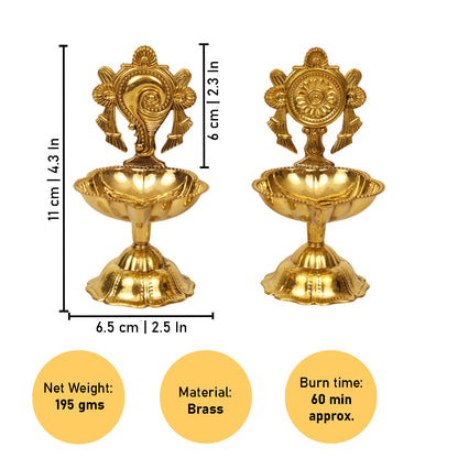 Brass Shanku Chakra Star Diya Set (Pital Conch Chakra Nakshatra Set)