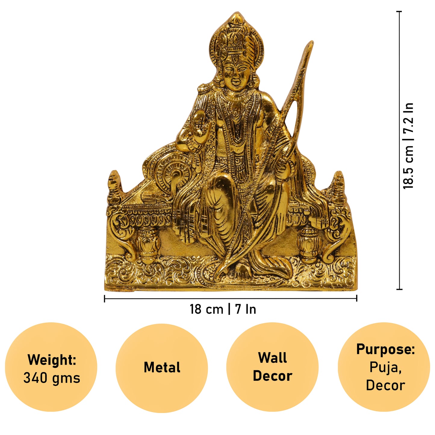 Oxidised Gold Finished Ram Wall Hanging God Idol Statue (Pital Ram Murti / Shri Ram Bhagwan)