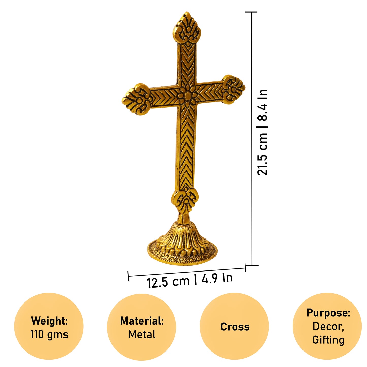 Oxidized Metal Golden Cross Stand (Christian Cross / Yesu Cross)