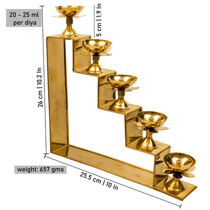 Brass Five Step Diya (Pital Panch Sidhi Deepak)