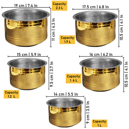 Golden Premium Brass Vadi Chatti - Set of 5