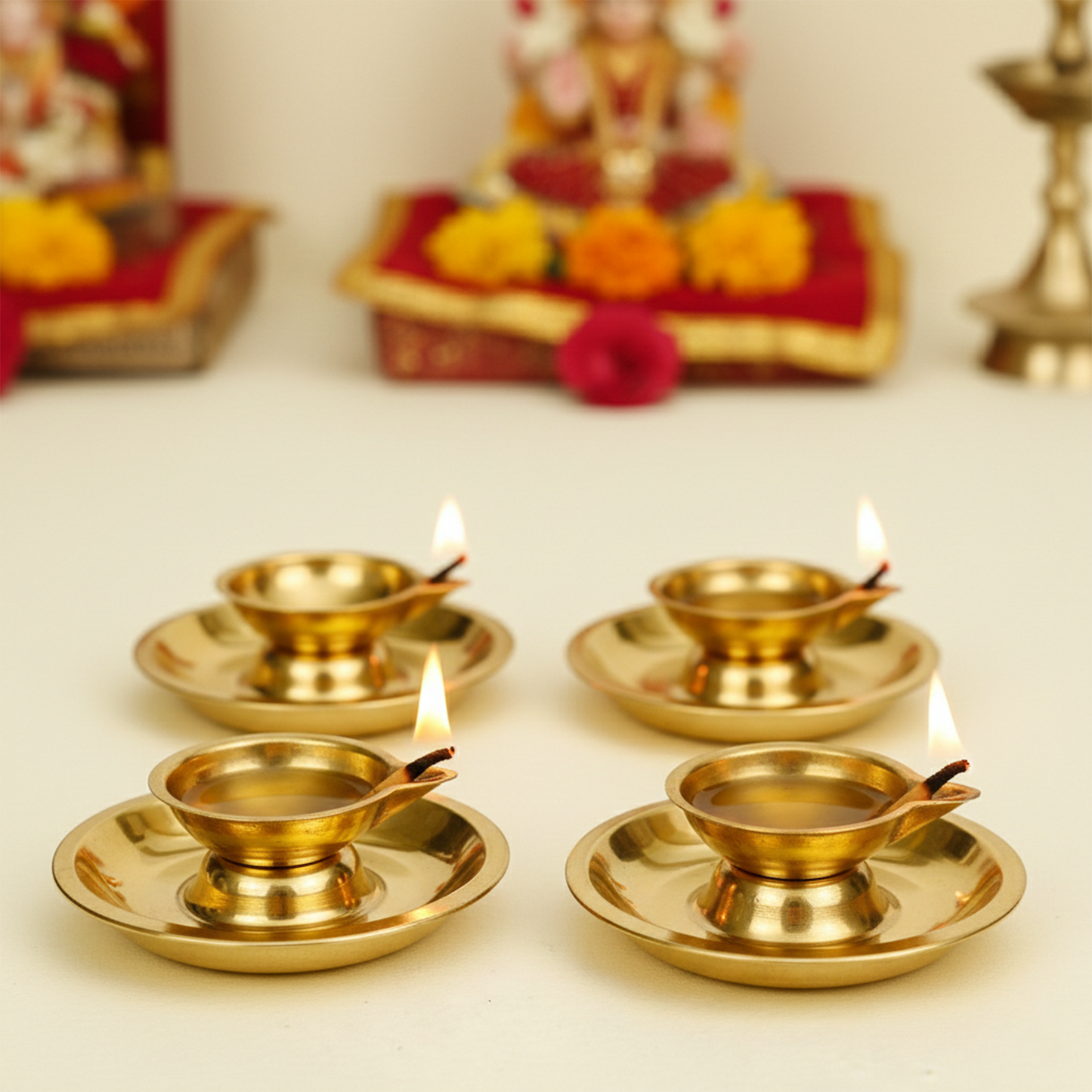 Traditional Brass Diya for Puja-Lotus Diya(Size-3)