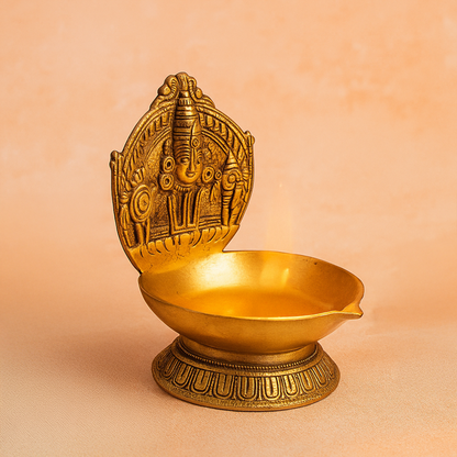 Brass Perumal Face Diya-Big (Pital Vishnu Mukh Deepak / Tirupati Balaji Diya)