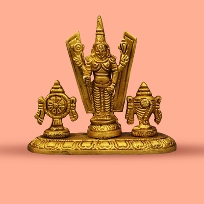 Brass Shangu Chakra Namah Perumal Statue (Pital Vishnu Murti / Tirupati Balaji)