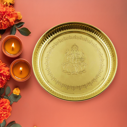 Brass Ganesha Itching Thali (Pital Vinayak Nakashi Thali)