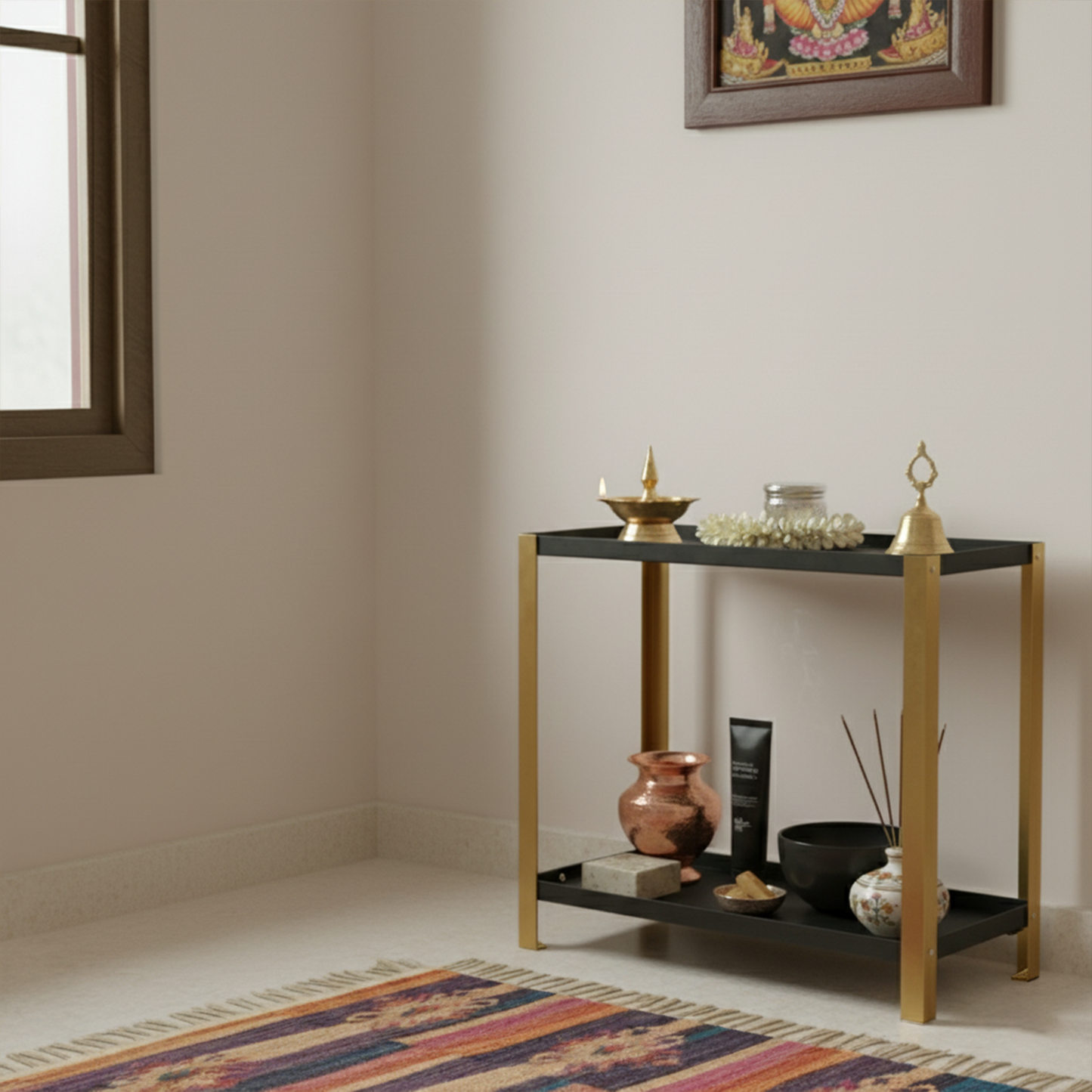 Pooja Shelf for Home Temple-Metal 2 tier Rack