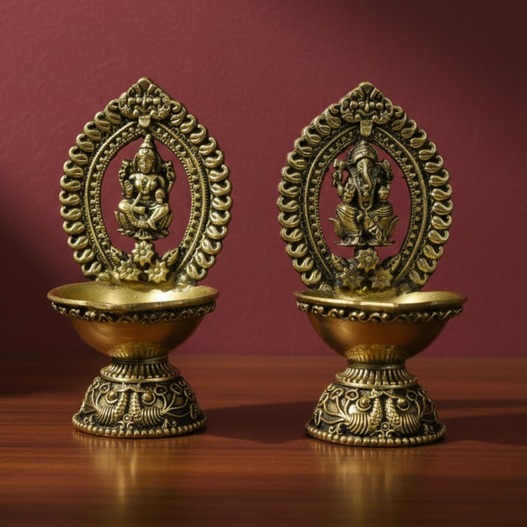 Antique finish Ganesh adn lakshmi diya combo